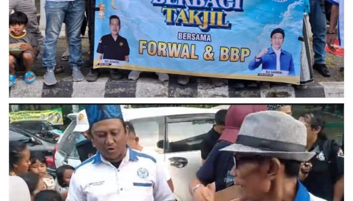 Kolaborasi Forum Wartawan Lebak(FORWAL)& Badak Banten Perjuangan(BBP),Bagikan Takjil Di Alun-Alun Rangkaabitung, Wujud Kepedulian Di Bulan Suci Ramadhan