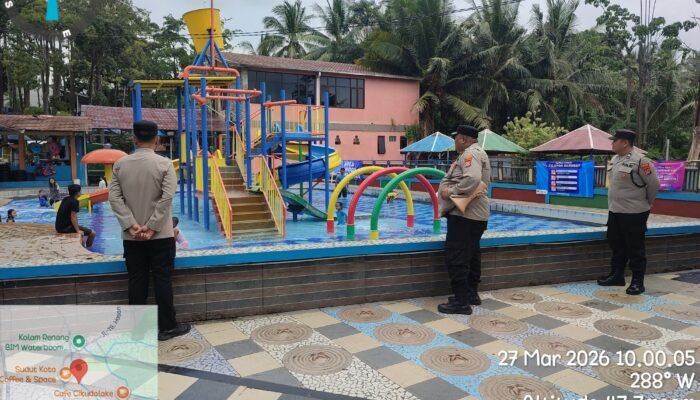 Kanit Samapta Polsek Rangkasbitung Polres Lebak Patroli Ke Objek Wisata Kolam Renang, Antisipasi Gangguan Kamtibmas Pasca Lebaran