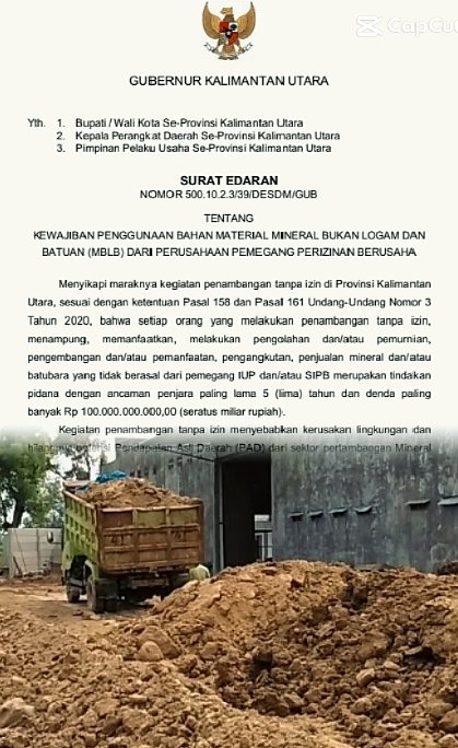 Surat Edaran Gubernur Kalimantan Utara soal Kewajiban Izin Galian C Picu Kekecewaan Warga dan Pekerja