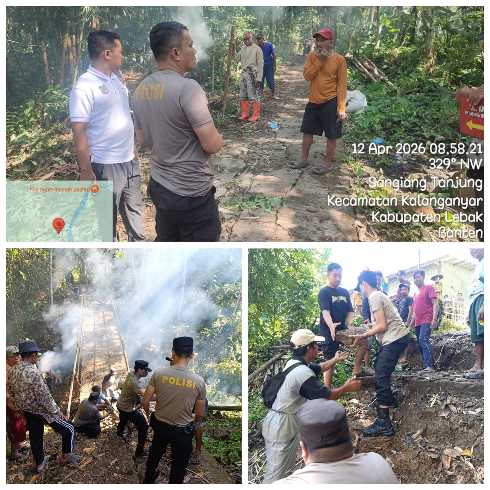 Polri Bersama Warga Gotong Royong Persiapan Pembangunan Jembatan Presisi di Desa Sangiang Tanjung