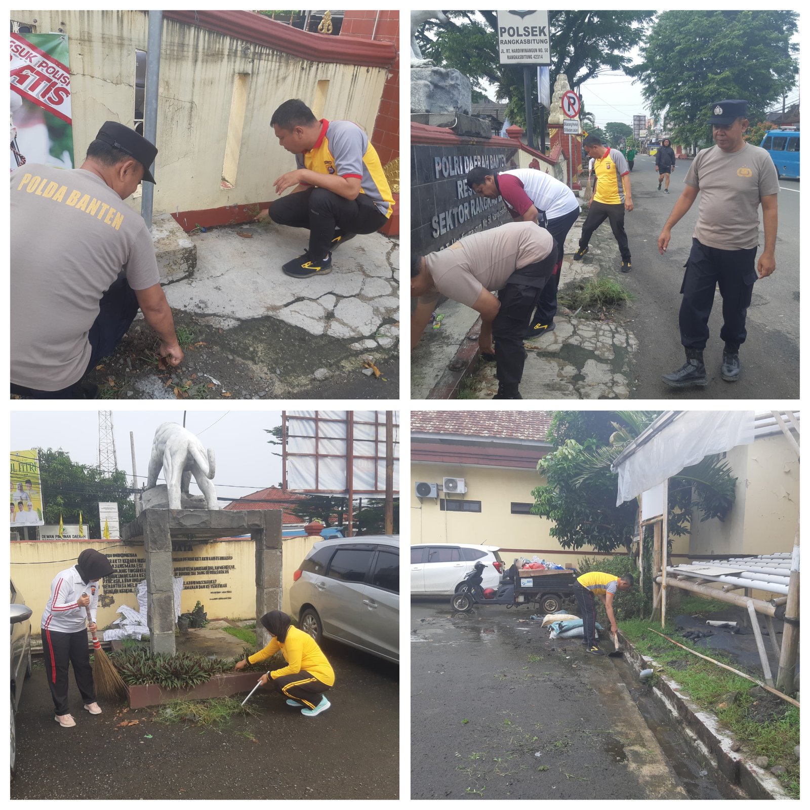 Wujudkan Lingkungan Kerja Nyaman,Kapolsek Rangkasbitung Dan Anggota Gotong Royong Bersihkan Mako
