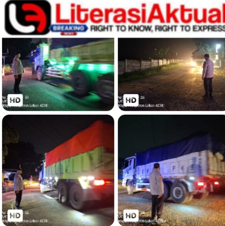 Anggota Polsek Maja Polres Lebak Laksanakan Patroli Malam Hari Dan memberikan Himbauan Mobil Tronton mutan tanah