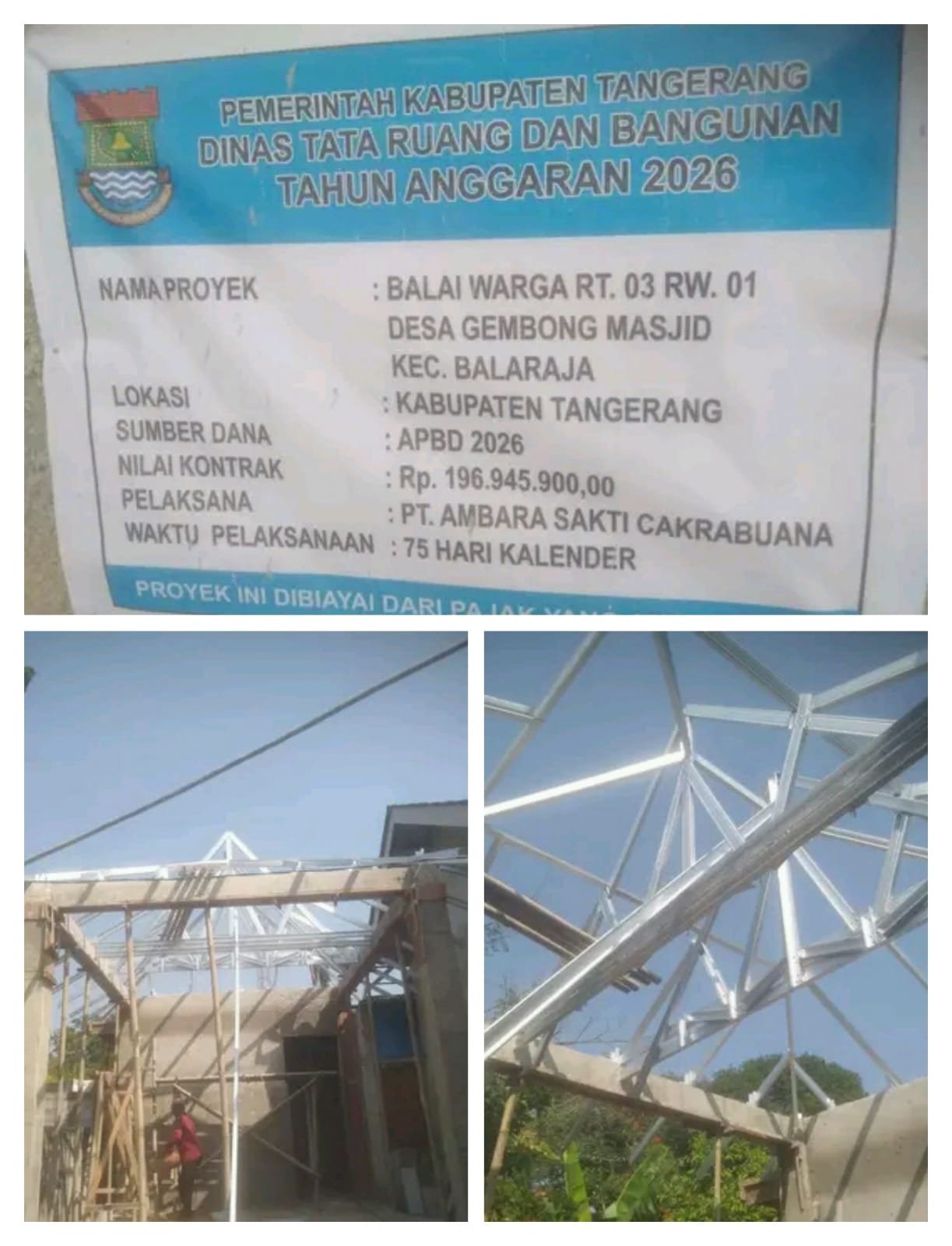 Proyek Balai Warga Gembong Masjid Balaraja Diduga Minim Pengawasan dan Abaikan K3