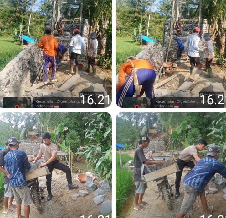 Bhabinkamtibmas Gotong Royong Bersama Warga Membangun Jembatan Gantung Merah putih Presisi di Kec. Cigemblong Kab. Lebak