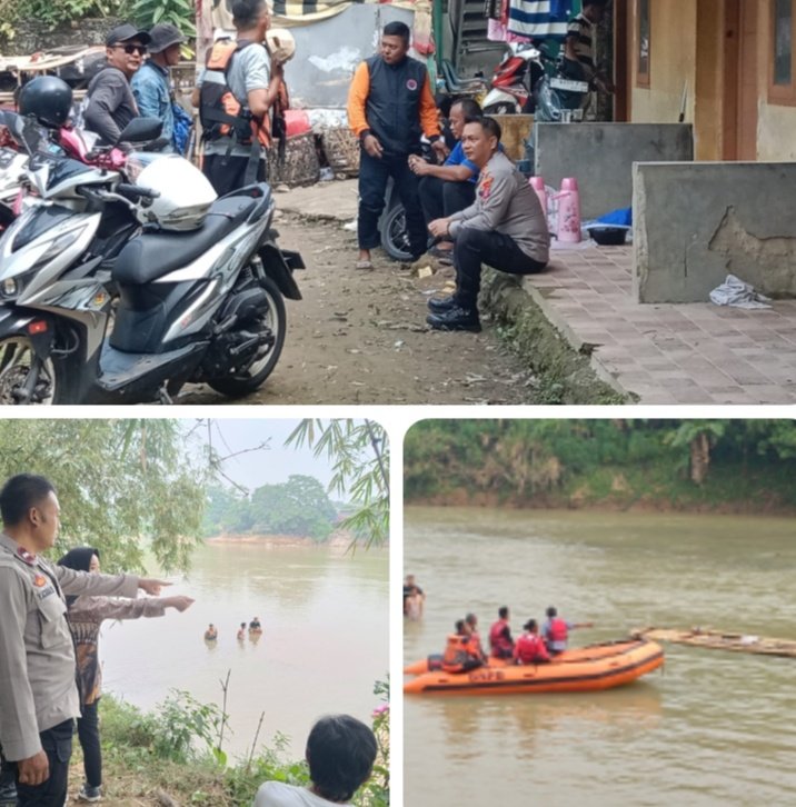 Kapolsek dan Anggota Polsek Cibadak Polres Lebak Monitoring Pencarian di Duga Korban Tenggelam di Sungai Ciujung