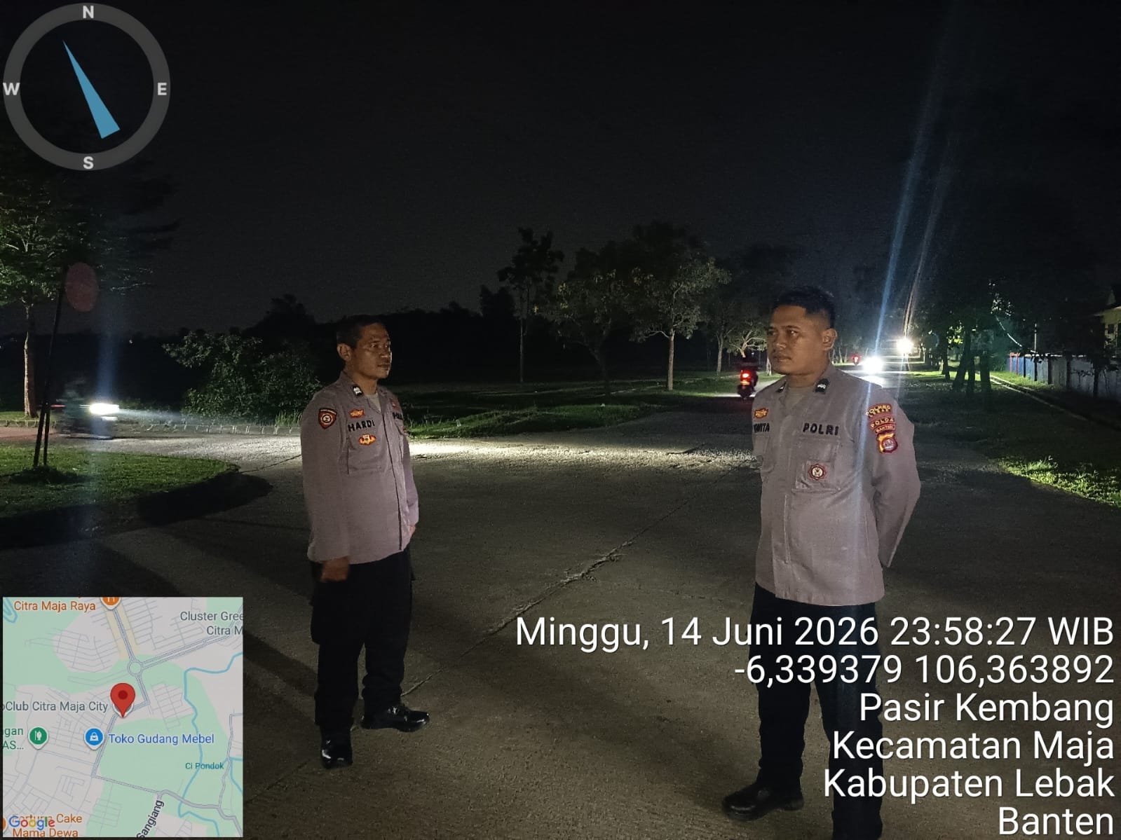 Anggota Polsek Maja Polres Lebak Laksanakan Patroli Malam Hari Antisipasi Gangguan Kamtibmas