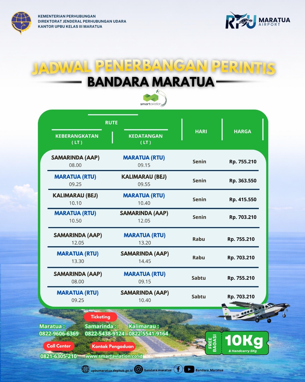 Jadwal Penerbangan Perintis Bandara Maratua Kembali Diinformasikan, Berikut Rute dan Tarifnya