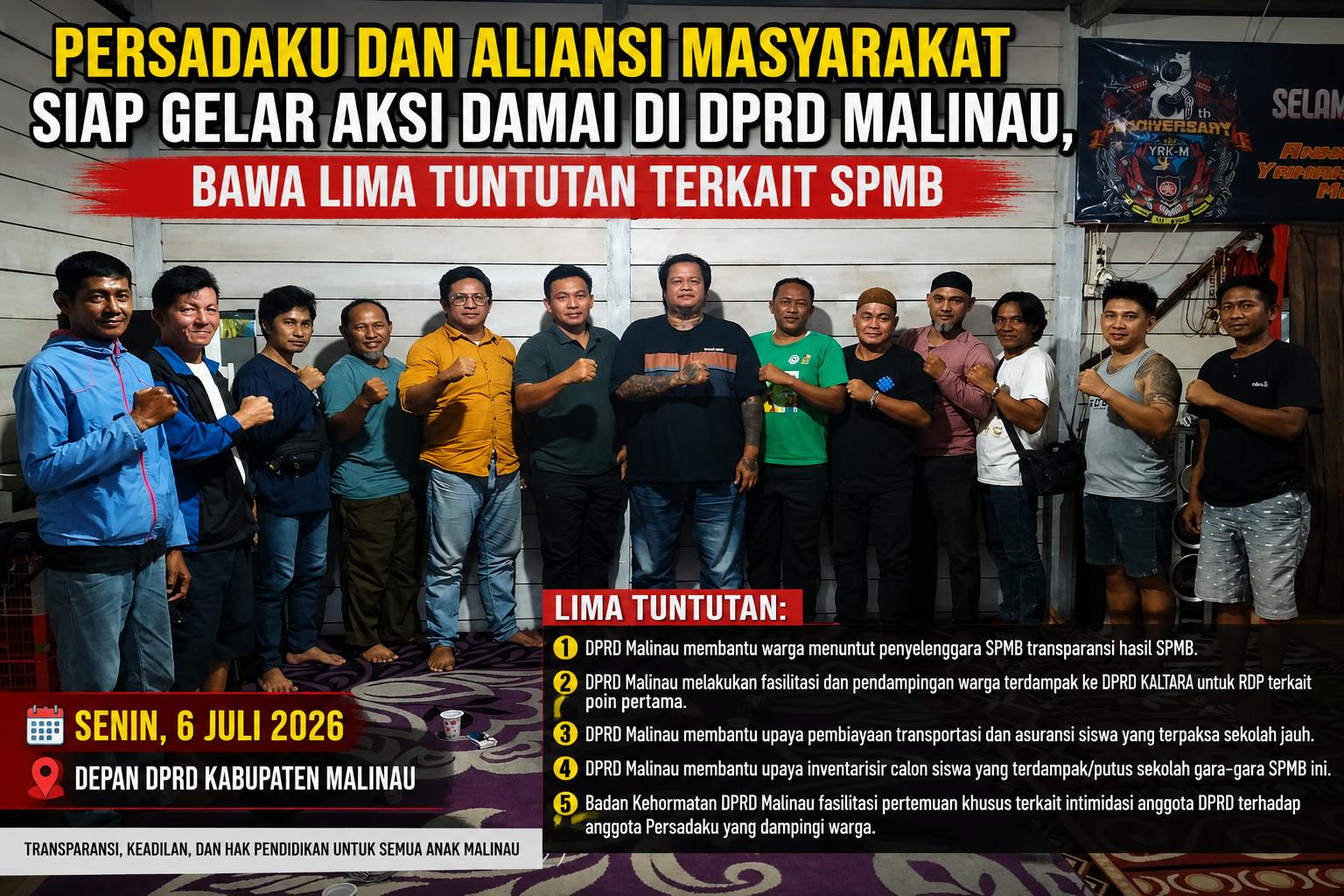 Persadaku dan Aliansi Masyarakat Siap Gelar Aksi Damai di DPRD Malinau, Bawa Lima Tuntutan Terkait SPMB