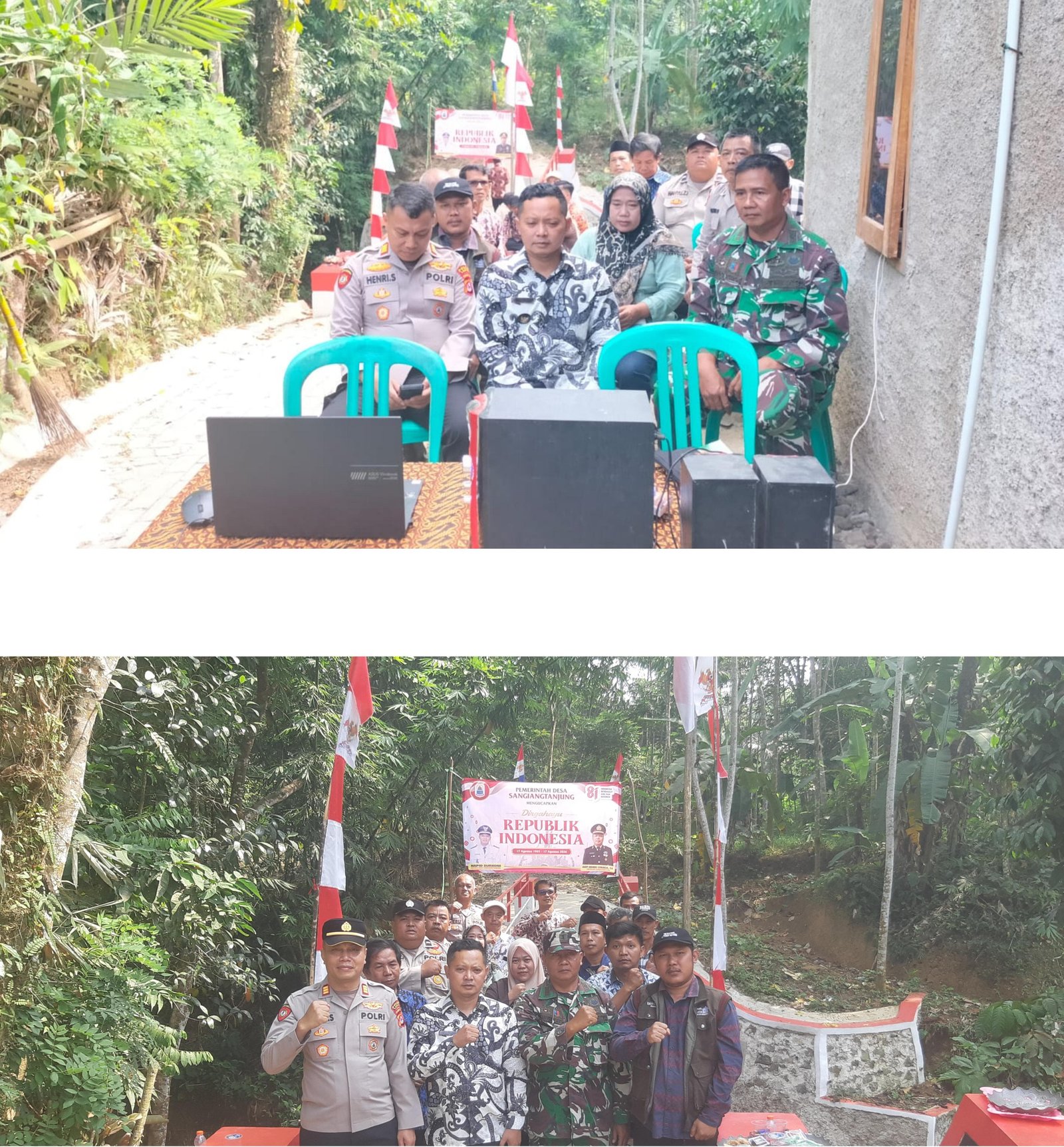 Kapolsek Rangkasbitung Polres Lebak Bersama Kades Sangiangtanjung Ikuti Peresmian Jembatan Merah Putih Presisi Oleh Presiden RI Melalui Zoom
