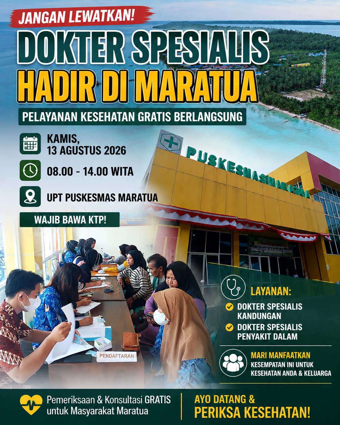 Jangan Lewatkan! Dokter Spesialis Hadir di Maratua, Pelayanan Kesehatan Gratis Berlangsung