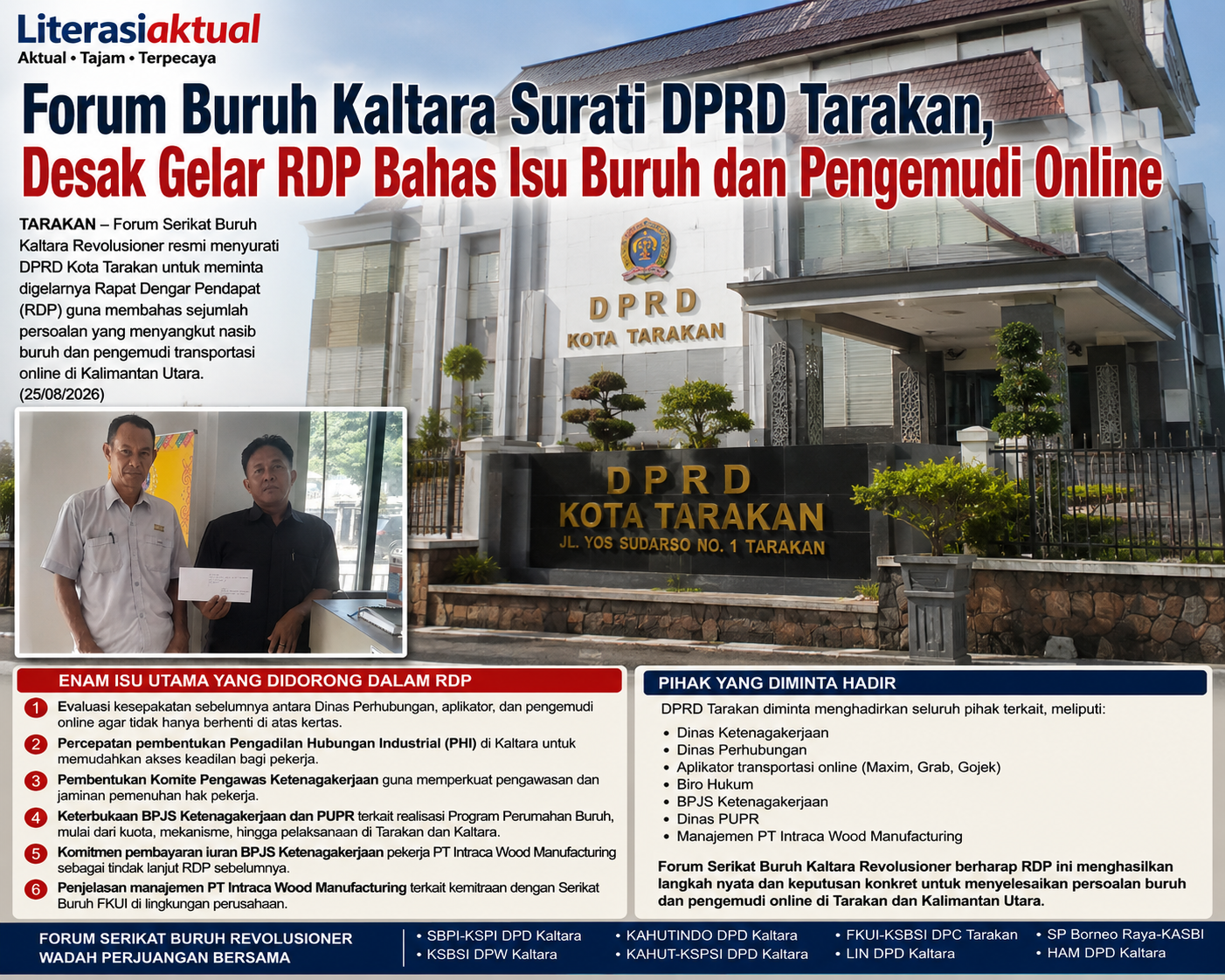 Forum Buruh Kaltara Surati DPRD Tarakan, Desak Gelar RDP Bahas Isu Buruh dan Pengemudi Online