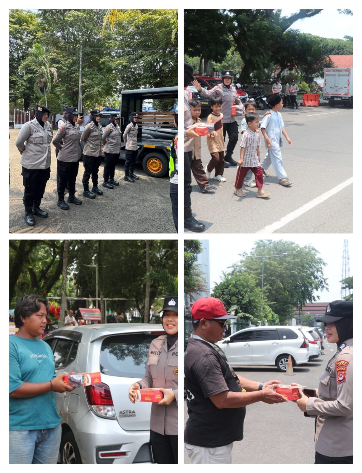 Polwan Polres Lebak Laksanakan Pengamanan Sholat Jum’at dan Bakti Sosial Bagikan Nasi Kotak kepada Warga