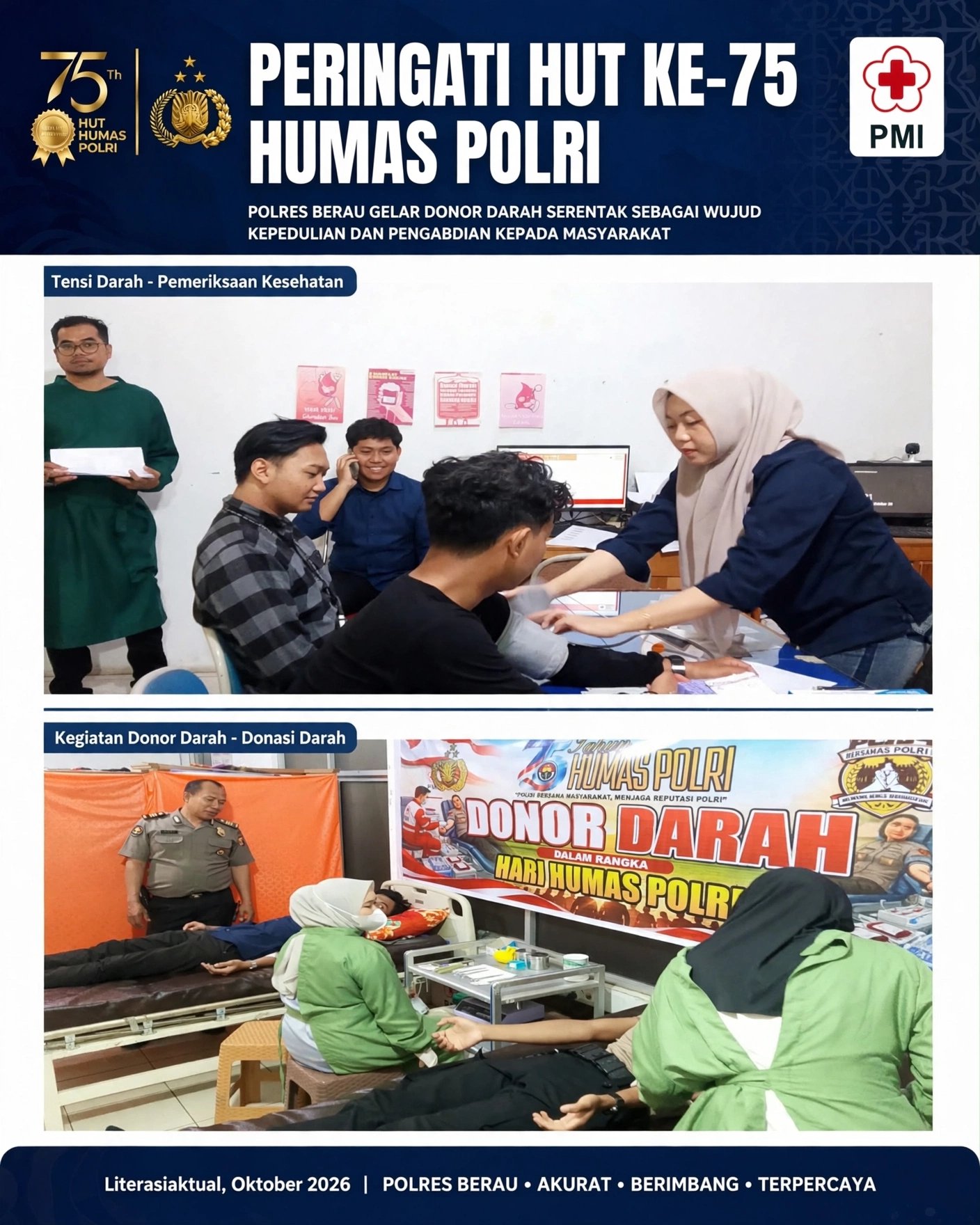 Peringati HUT ke-75 Humas Polri, Polres Berau Gelar Donor Darah Serentak sebagai Wujud Kepedulian dan Pengabdian kepada Masyarakat